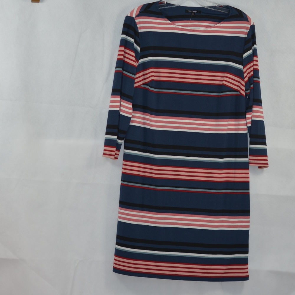 Striped Jersey Style Long Sleeve Dress SZ L NWT